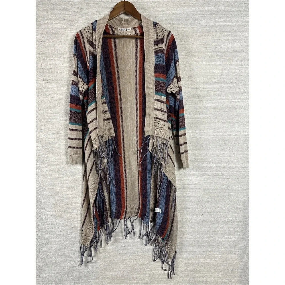 Cato Women's XL Open Front Long Sleeve Sweater Western Country Boho Fringe Soft - Picture 1 of 10